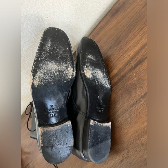 Authentic Gucci Men lace up long boots combat leather black Made in Italy Sz 8.5 - Picture 10 of 13